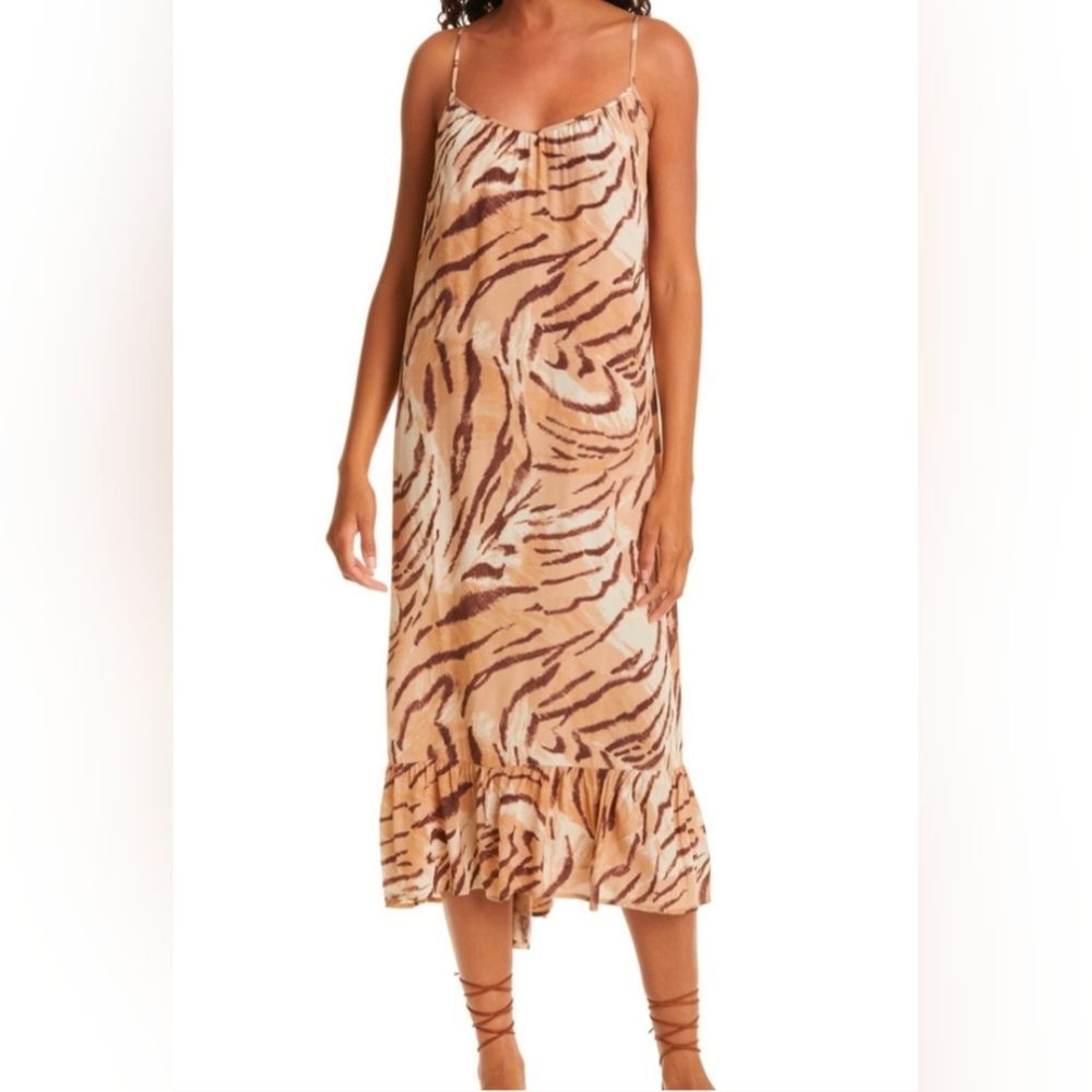 Rails Jennica Bengal Tiger Animal Tiered Ruffle‎ Slip Dress Brown Size Medium